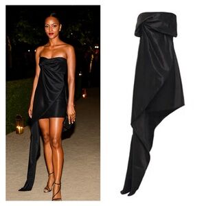 Lanvin Strapless Asymmetric Mini Dress Black Silk Cotton Satin FR36 US4 NWOT